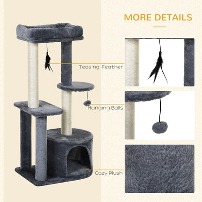 100cm Cat Tree for Indoor Cats, Cat Tower Condo for Kittens with Cat House Sisal Scratching Posts, Hanging Ball Toys