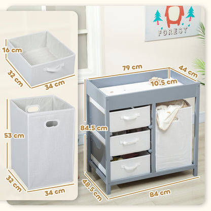 Baby Changing Unit with 4 Storage Drawers, Mat for Bedroom Nursery, 84 x 84.5 cm, Grey