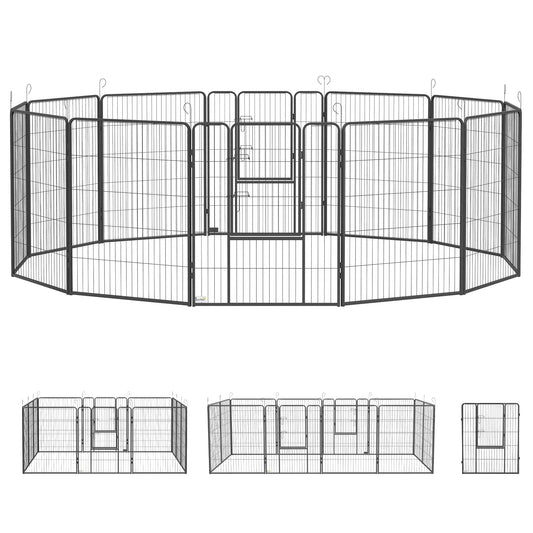 12 Panels Heavy Duty Puppy Playpen, for Small Dogs, Indoor and Outdoor Use - Silver
