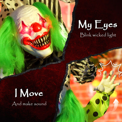 Life Size Stackable Halloween Animated Clown with Red Light Up Eyes, Sound Activated Scary Halloween Decorations