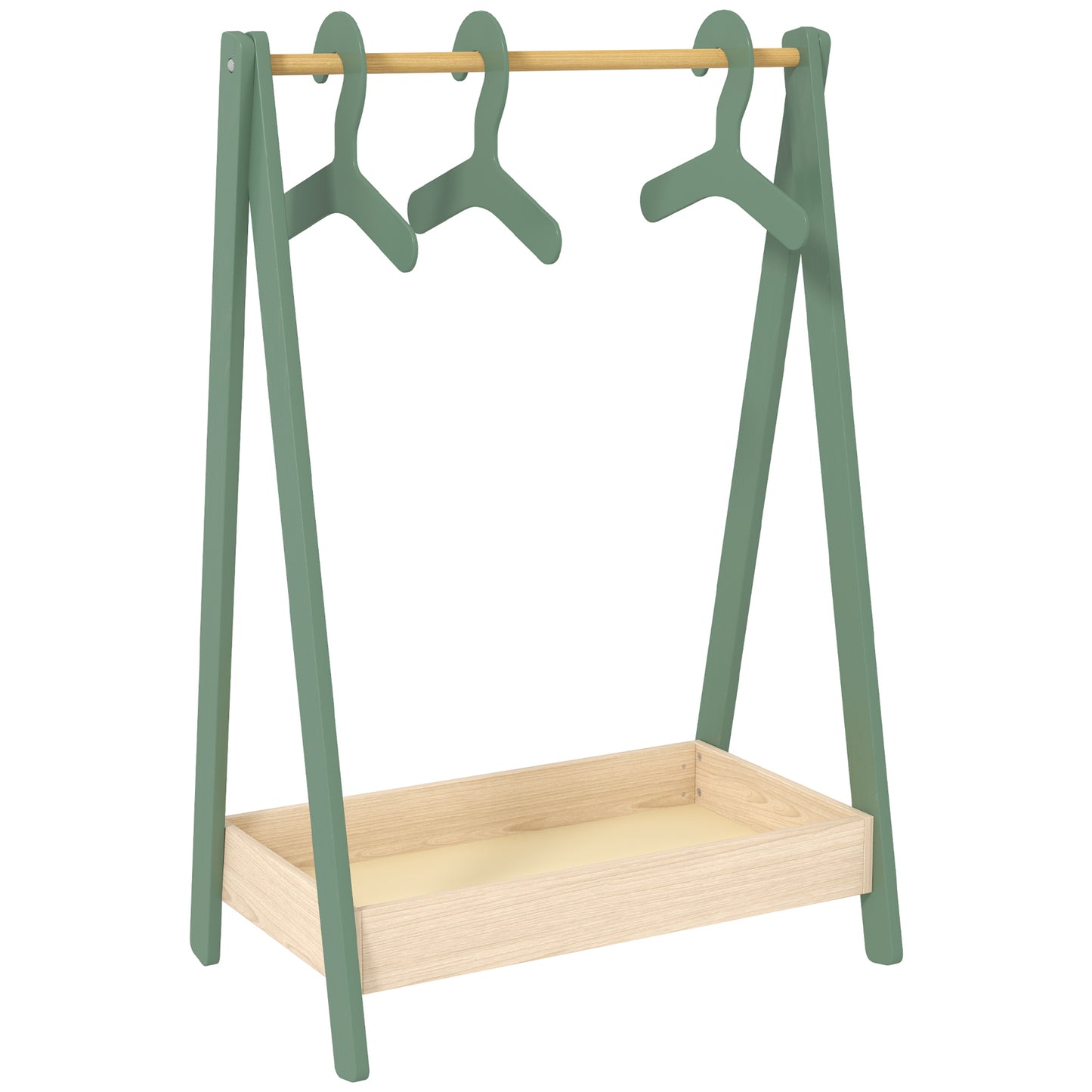 Kids Clothes Rail with 3Hangers, Bottom Storage Shelf for Girls, Boys, Nursery, Bedroom, Green