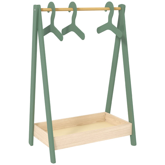 Kids Clothes Rail with 3Hangers, Bottom Storage Shelf for Girls, Boys, Nursery, Bedroom, Green