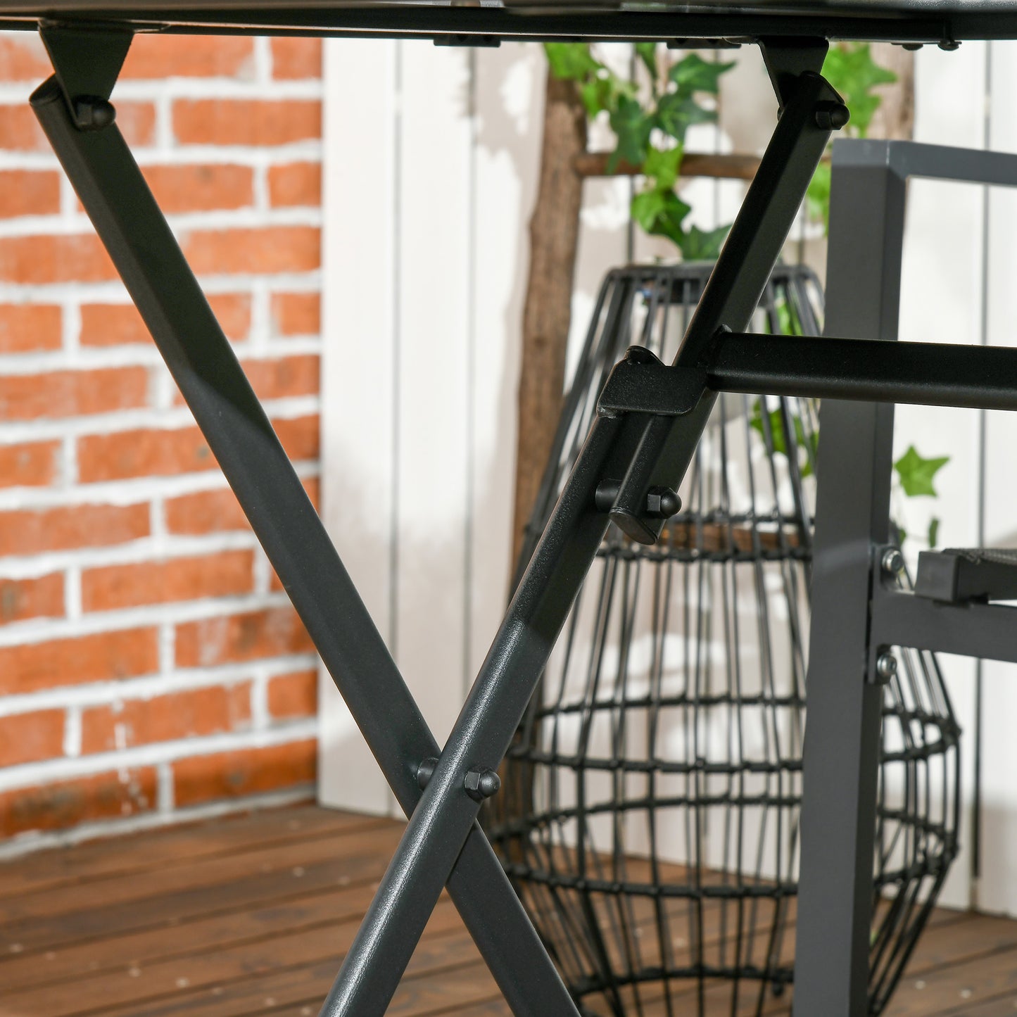 Folding Outdoor Dining Table for 6, Rectangle Garden Table Tempered Glass Top with Parasol Hole for Patio, Balcony, Terrace