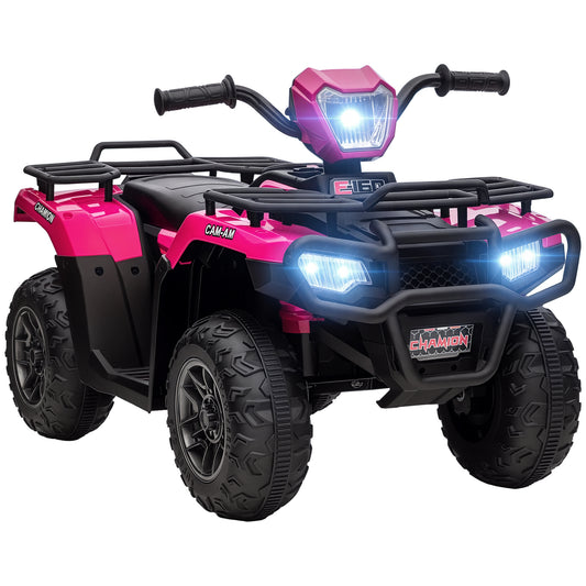 12V Kids Quad Bike with Forward, Reverse Functions, Ride-On ATV w/ Music, LED, Headlights, for Ages 3-5 Years - Pink