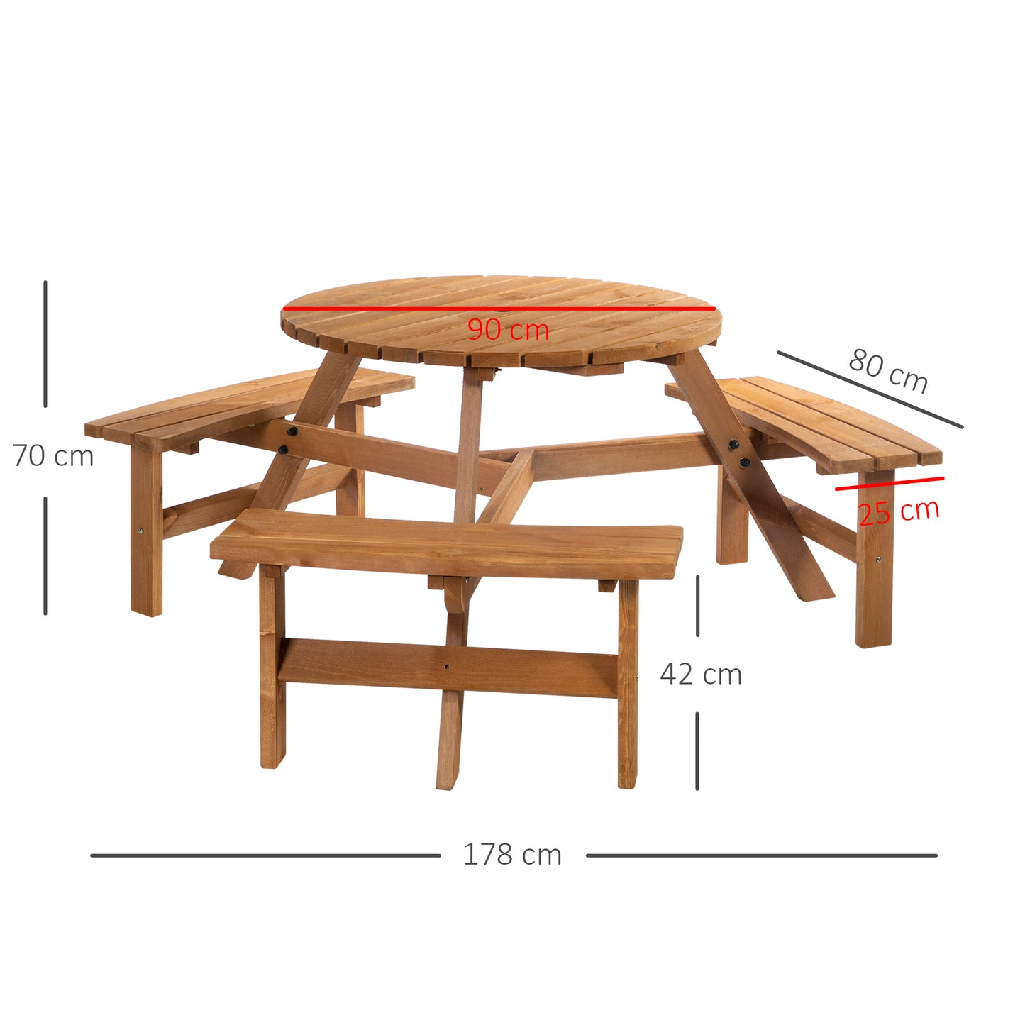 Wooden Garden Dining Set, 6 Seater Round Dining Picnic Table with Matching Bench