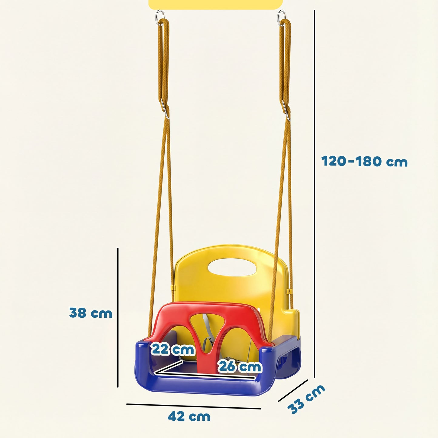 3 in 1 Detachable Kids Swing Seat with Seatbelt, Adjustable Rope for Indoor, Outdoor, Dark Blue