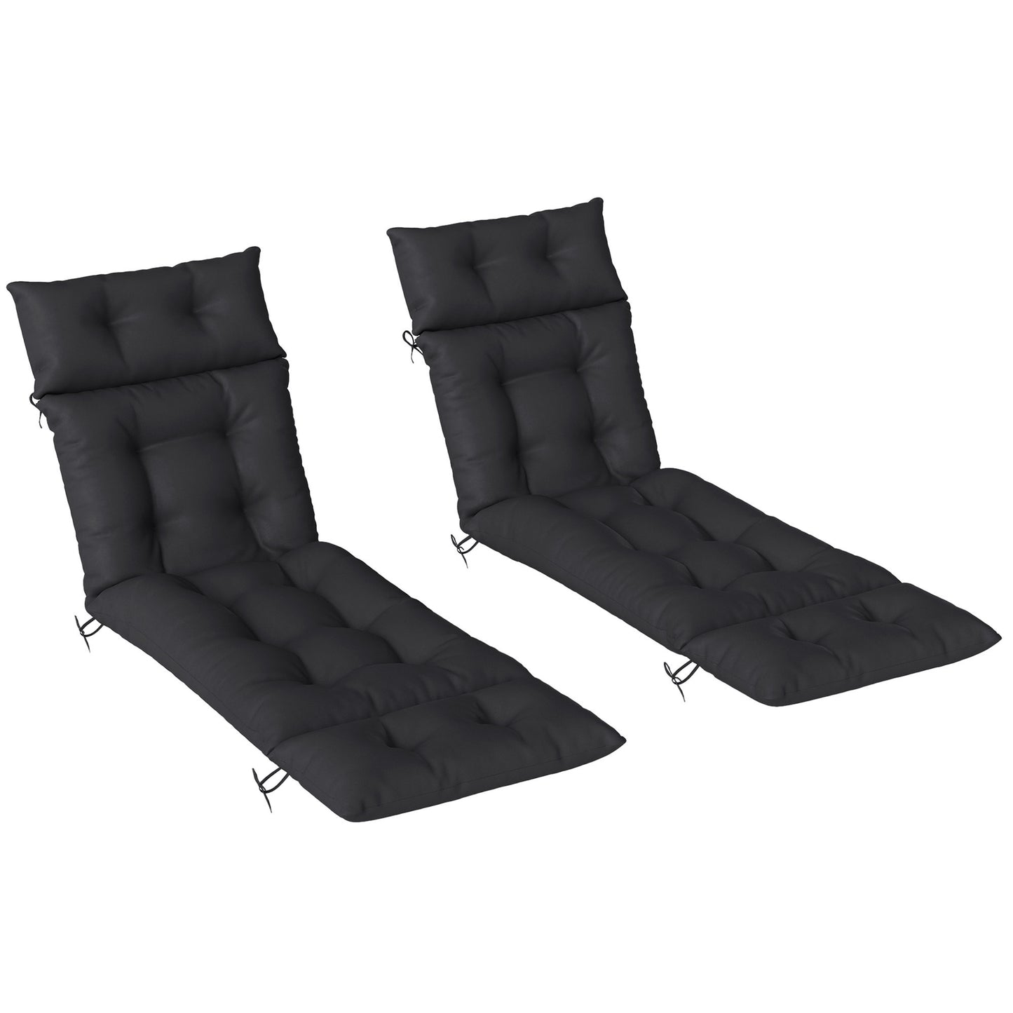 Set of Two 190 x 56cm Sun Lounger Cushions - Black
