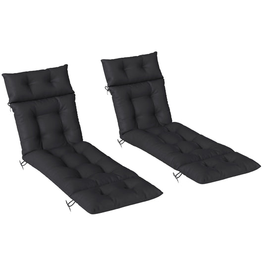Set of Two 190 x 56cm Sun Lounger Cushions - Black