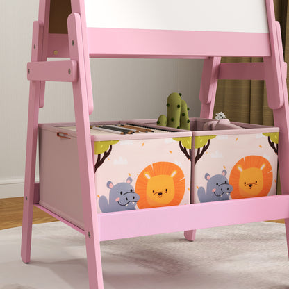2 in 1 Kids Easel with Whiteboard, Chalkboard, Storage Boxes, for Ages 3-8 Years, Pink