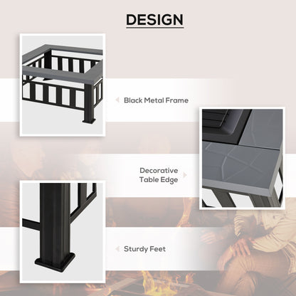 Metal Large Firepit Outdoor Square Fire Pit Brazier with Rain Cover, Lid, Log Grate, Poker for Backyard, Camping, BBQ