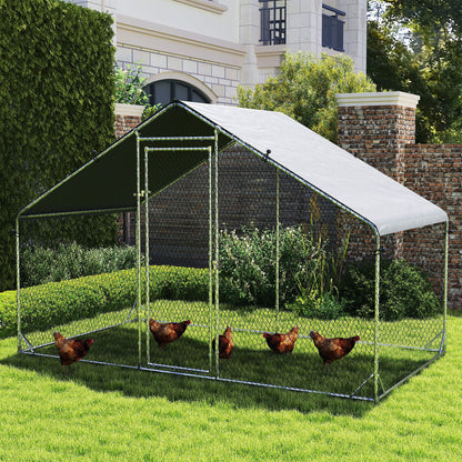 Large Chicken Coop, Galvanised Walk In Chicken Coop Hen House w/ Water-Resist Cover, Grey