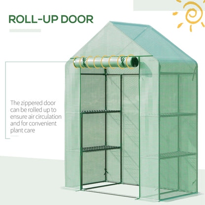 Walk In Greenhouse with Shelves, Portable Gardening Plant Grow House for Outdoor with 2 Tier Shelf, Roll-Up Zippered Door