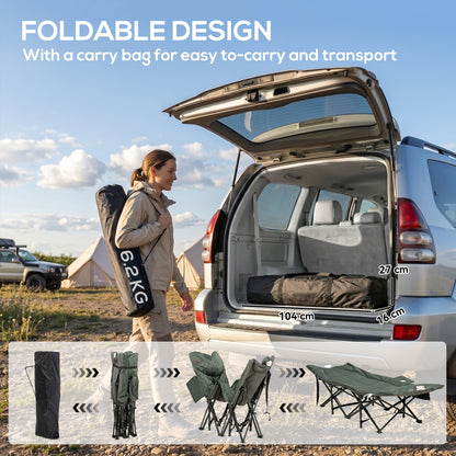 Foldable Camp Bed, Padded Patio Camping Bed with Carry Bag, Magazine Bag and Cup Holder for Outdoor, Garden, Grey