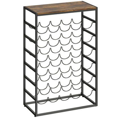 30 Bottles Wine Rack, 6 Tier Free Standing Wine Storage Holder with Wood Effect Tabletop, Rustic Brown