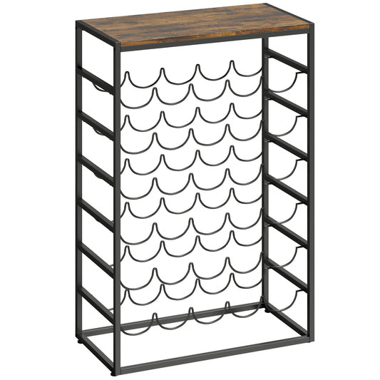 30 Bottles Wine Rack, 6 Tier Free Standing Wine Storage Holder with Wood Effect Tabletop, Rustic Brown