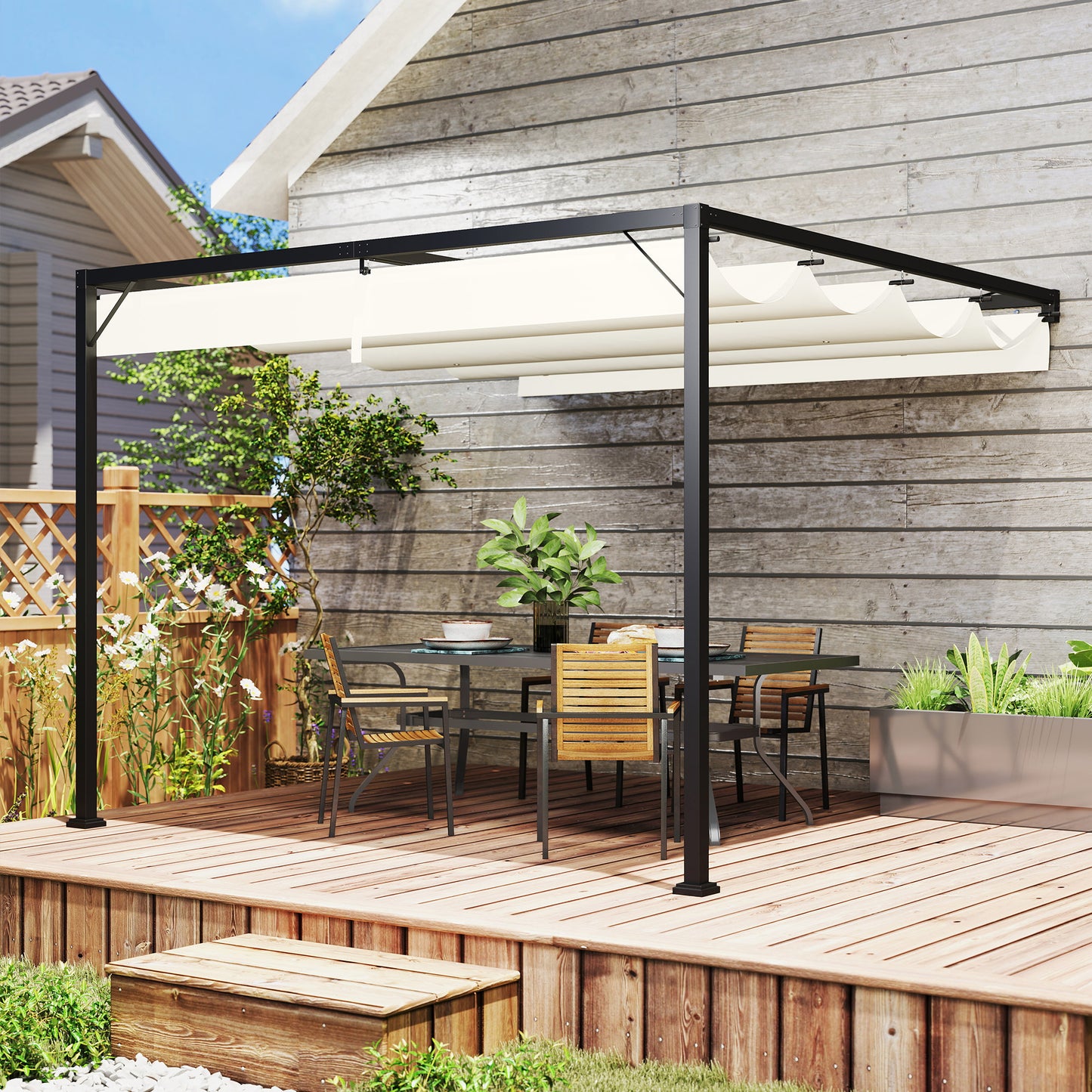 3 x 3 m Pergola, with Sliding Canopy - Cream White