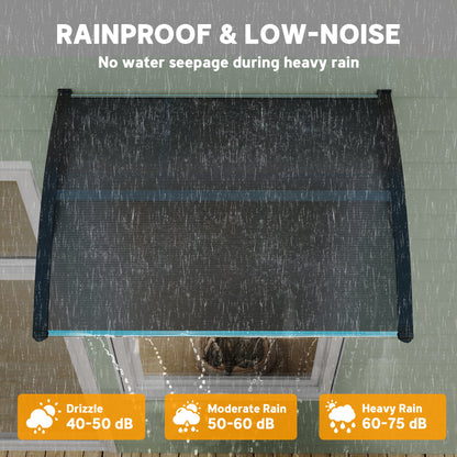 Front Door Canopy Outdoor Awning Aluminium Rigid Plastic Polycarbonate Rain Shelter UV Water Rain Resistant 100 x 75cm Black