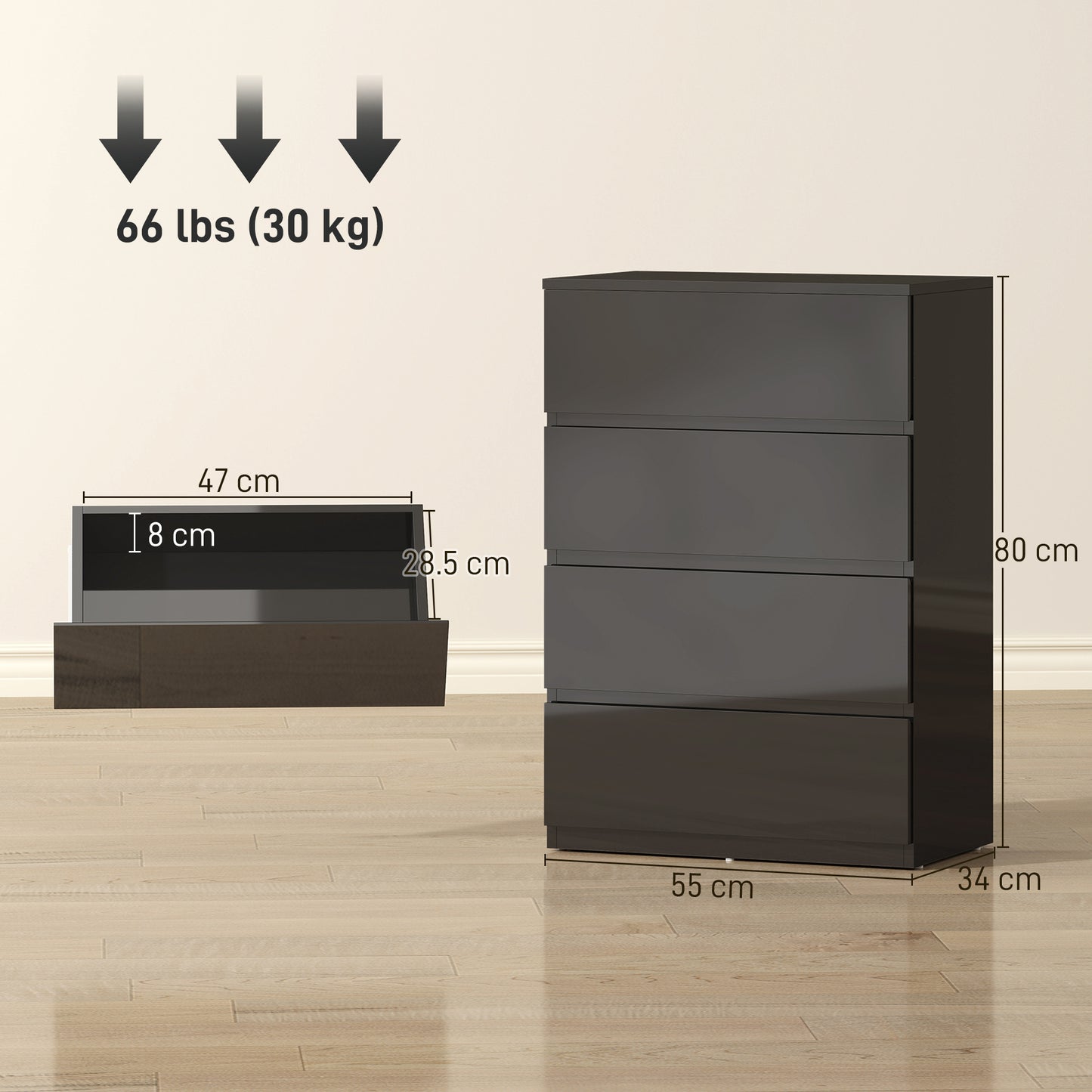 Chest of Drawers, 4-Drawer Storage Cabinets, Modern Dresser, Storage Drawer Unit for Bedroom