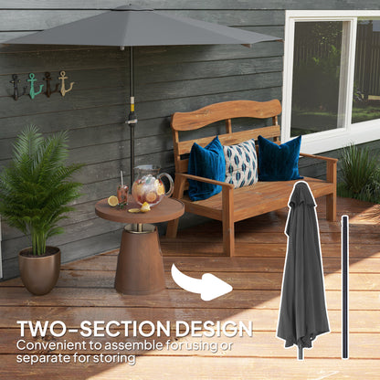 3(m) Half Parasol, Semi Round Umbrella with Metal Frame, Crank Handle for Balcony, Garden, Dark Grey