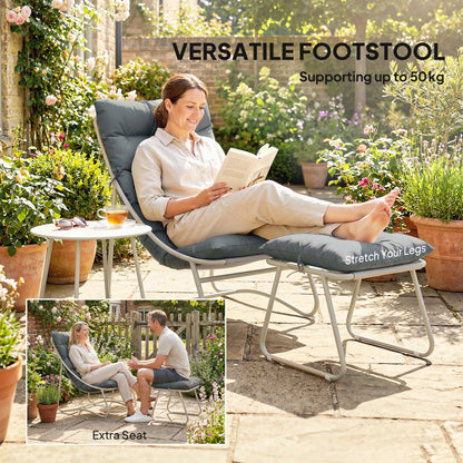 Bistro Set for Garden, 3 Piece Outdoor Table and Chair with Footstool and Removable Cushions, Comfy Balcony Furniture