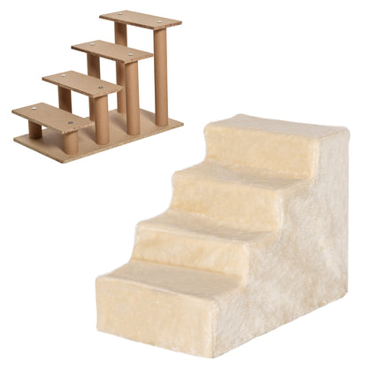 Four-Step Dog Stairs, with Washable Plush Cover, for High Bed Sofa, Dog Stairs for Small Dog and Cat - Beige