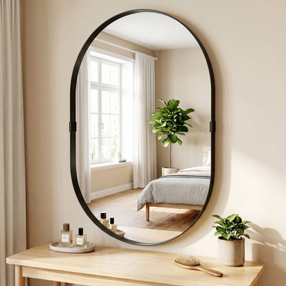 Wall Mirror, Bathroom Mirror with Elevated Aluminium Alloy Frame, 60 x 90 cm, Black