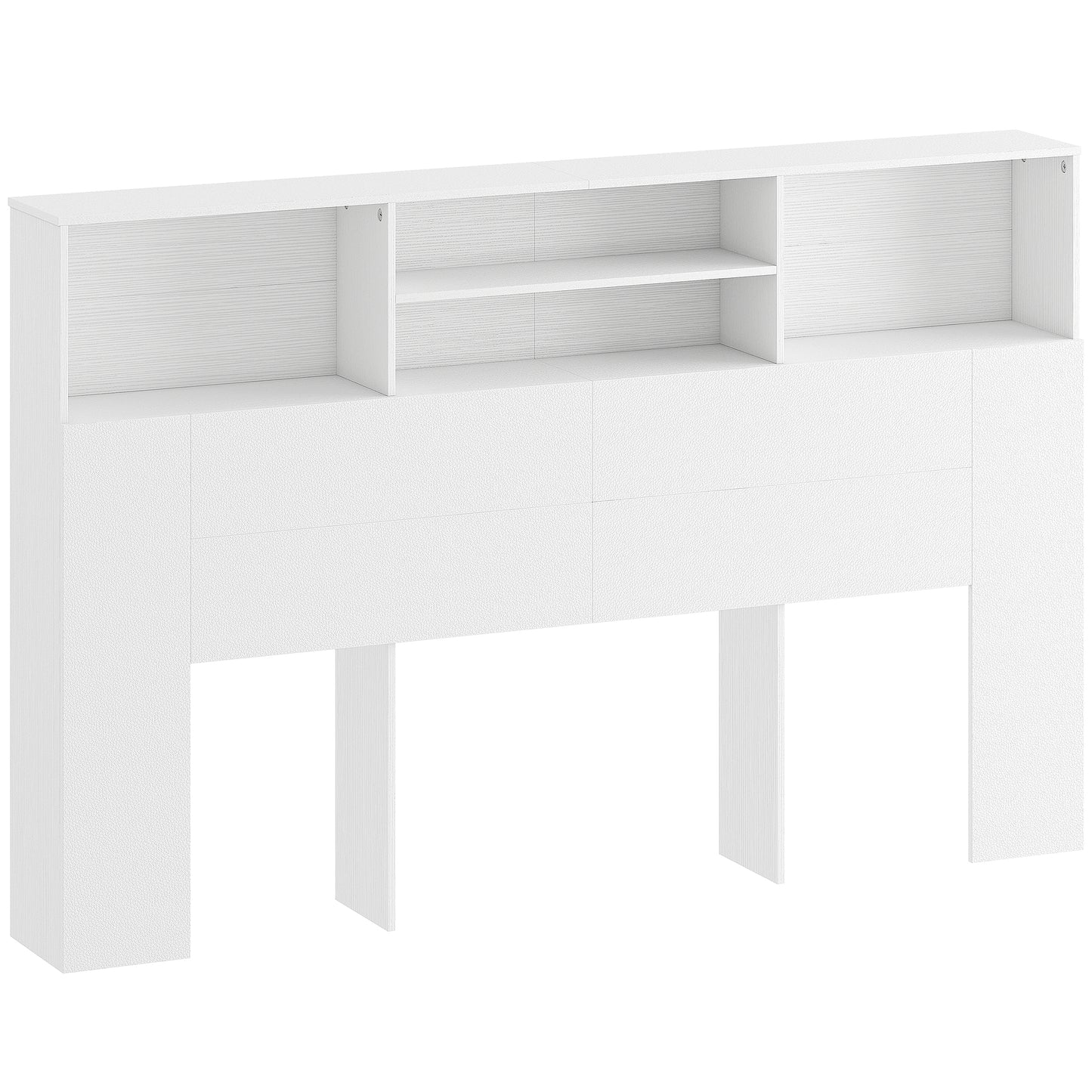 King-Size Headboard with Storage, Freestanding Bed Headboard with 4 Open Compartments for Bedroom, White