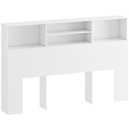 King-Size Headboard with Storage, Freestanding Bed Headboard with 4 Open Compartments for Bedroom, White
