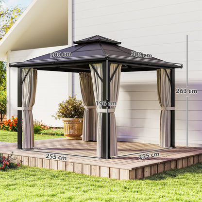 3 x 3(m) Hardtop Gazebo Canopy with UPF30+ Double Polycarbonate Roof, Aluminium Frame Garden Gazebo Permanent Pavilion
