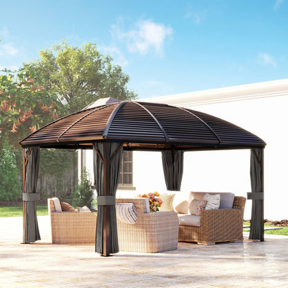 3 x 4m Hardtop Gazebo Canopy with Metal Roof, Aluminium Gazebo Permanent Pavilion with Netting and Curtains, Dark Grey