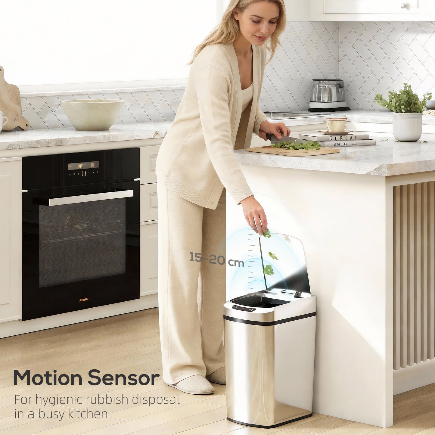 12L Sensor Bin, Automatic Touchless Motion Sensor Kitchen Bin with Fingerprint Resistant Stainless Steel, Silver