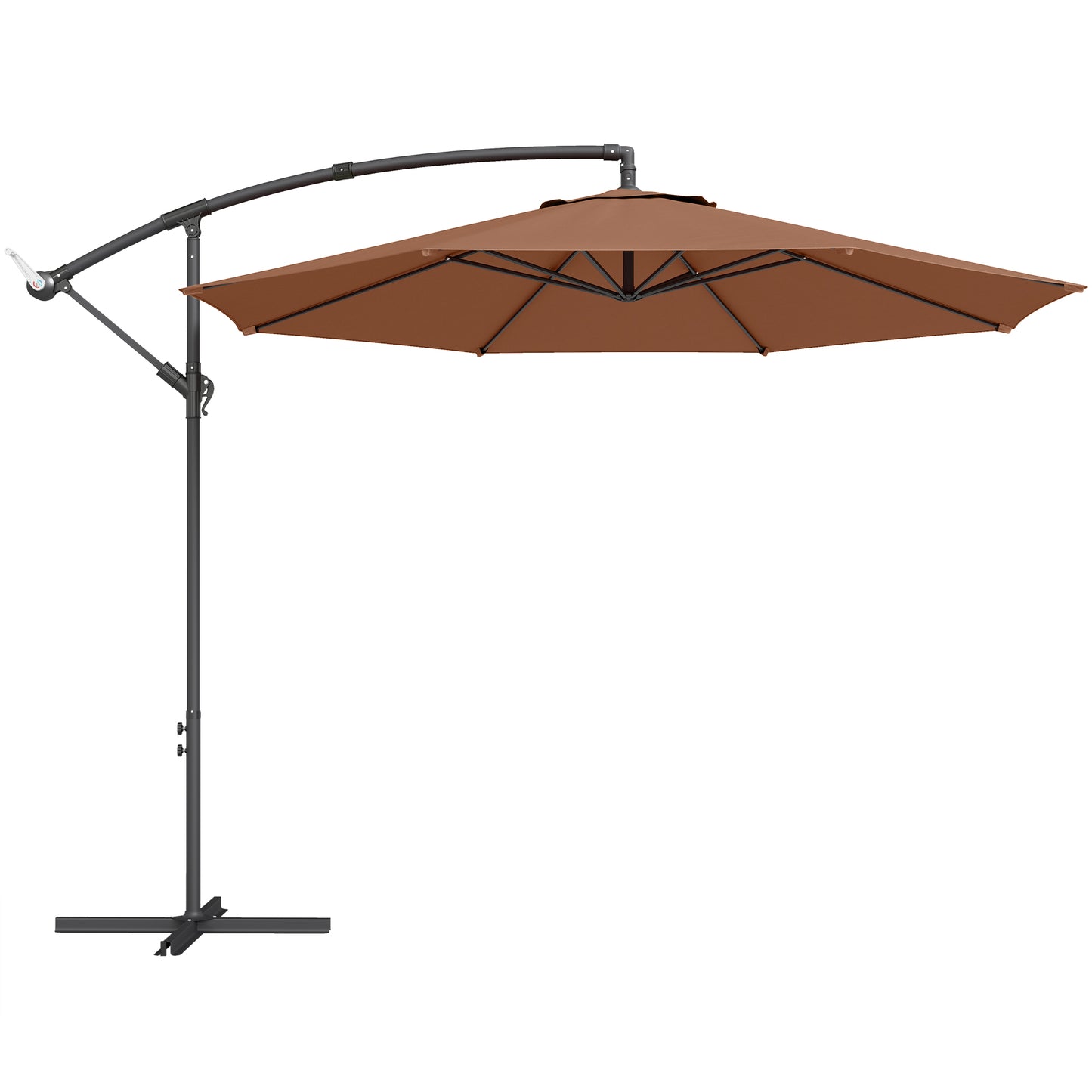 3 m Overhanging Cantilever Parasol, with Cross Base - Coffee