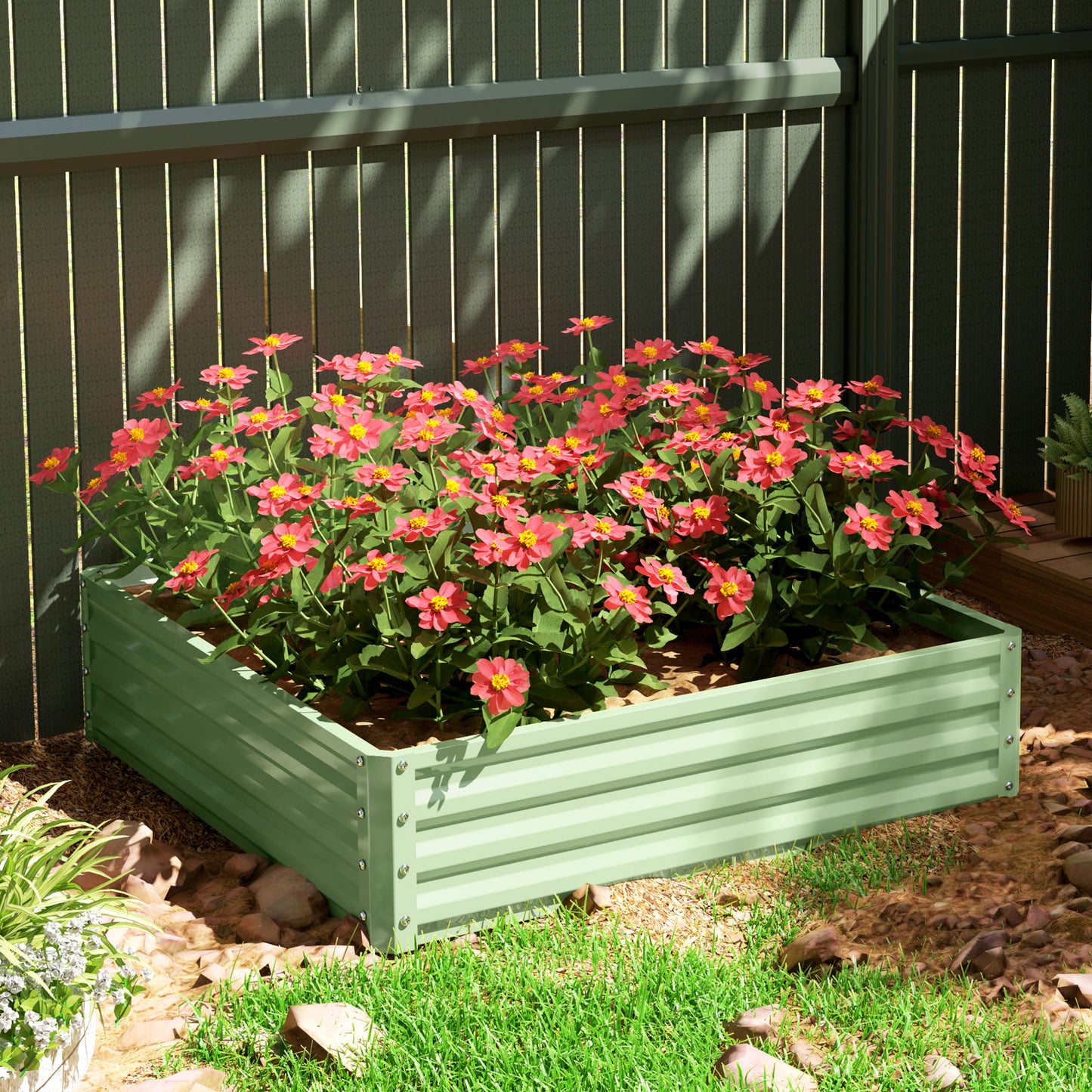 Square Raised Garden Bed Box with Weatherized Steel Frame for Vegetables, Flowers, & Herbs, 120 x 120 x 30cm, Light Green
