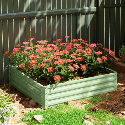 Square Raised Garden Bed Box with Weatherized Steel Frame for Vegetables, Flowers, & Herbs, 120 x 120 x 30cm, Light Green