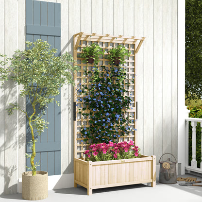 Raised Bed & Privacy Screen with Drainage Holes, Wood Planter with Trellis for Climbing Plants to Grow Vegetables, Flowers