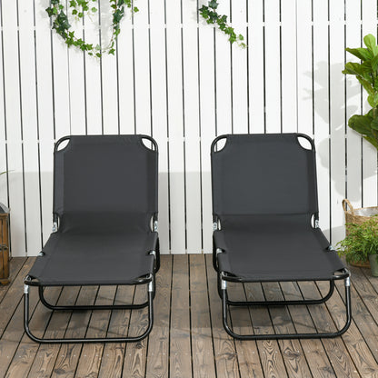 Set of Two Metal Frame Folding Sun Loungers - Black