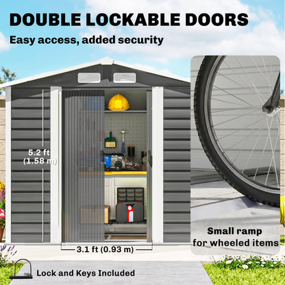 7 x 4ft Garden Shed, Easy to Assemble, Upgraded Galvanised Steel Frame with Foundation Kit, Double Doors with Lock