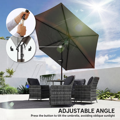 2.6 m Garden Parasol Umbrella with Aluminium Pole, Outdoor Patio Umbrella with Tilt and Crank, Vent, Black