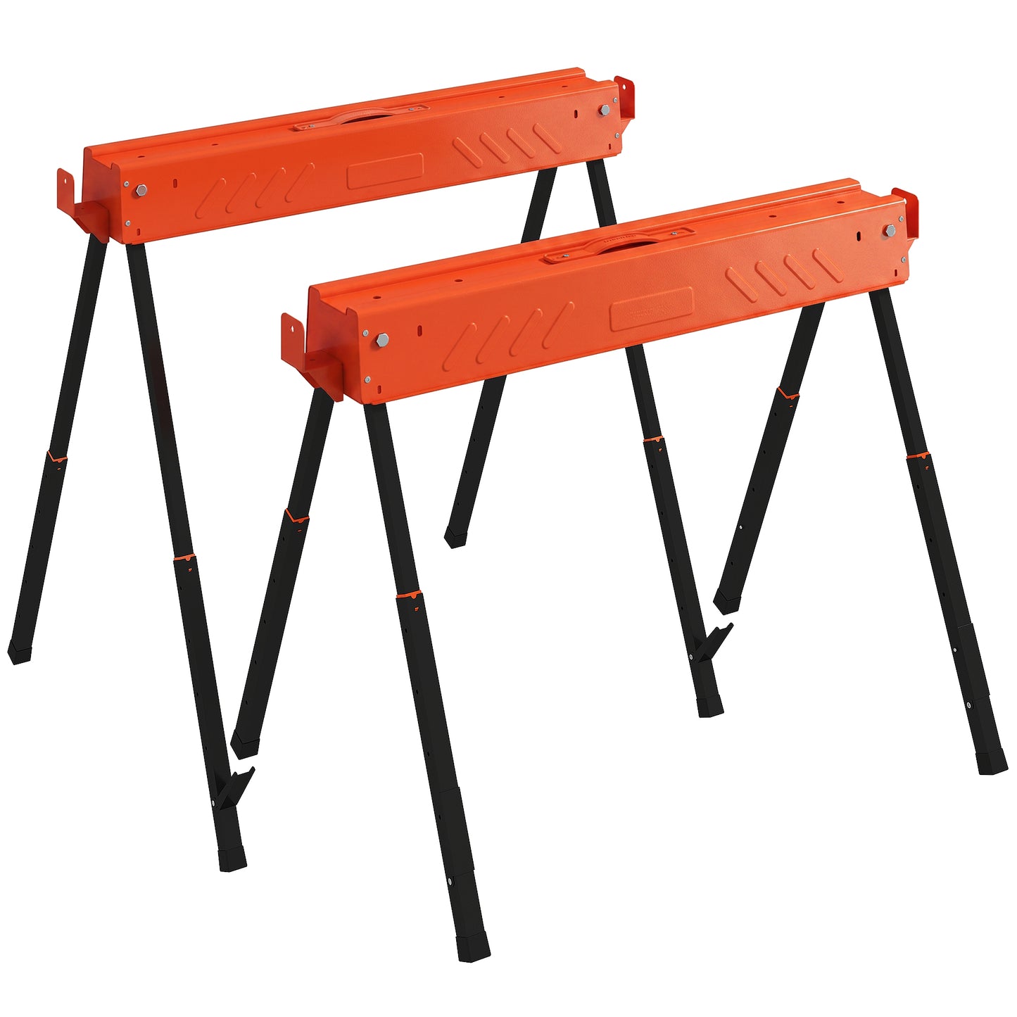 Saw Horses Twin Pack, Folding Work Bench Sawhorses with Height Adjustable Legs, 2x4 Bracket, Orange