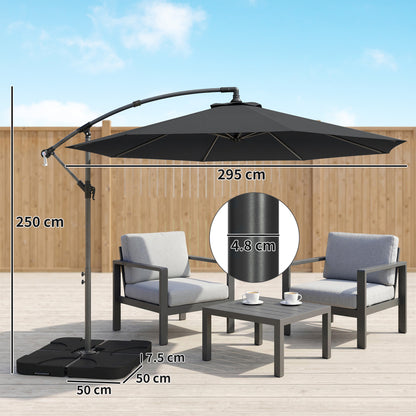 3m Overhanging Parasol, with Base, Weights and Cover - Black