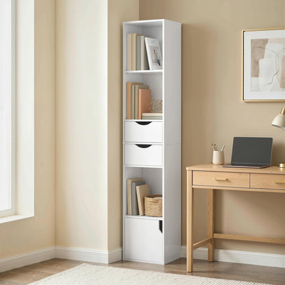 Bookcase with Drawers Adjustable Shelf Bookshelf with 2 Drawers and Cabinet 158 cm White