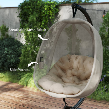 Hanging Egg Chair, Folding Texteline Swing Hammock with Side Pocket, Cushion and Stand for Indoor Outdoor