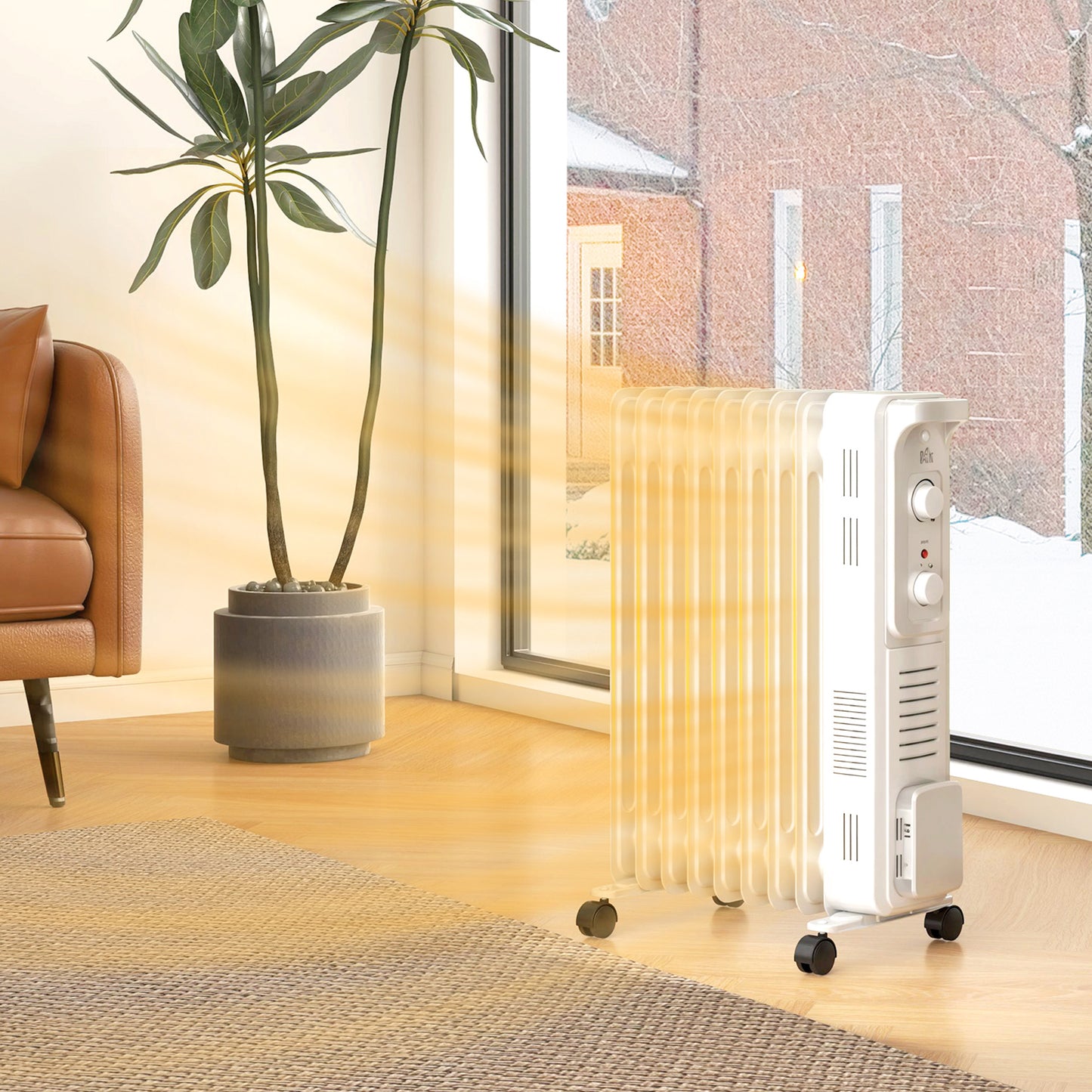 2000W Quiet Oil Filled Radiator, 9 Fin Energy Efficient Portable Electric Heater with 3 Heat Settings, Adjustable Thermostat