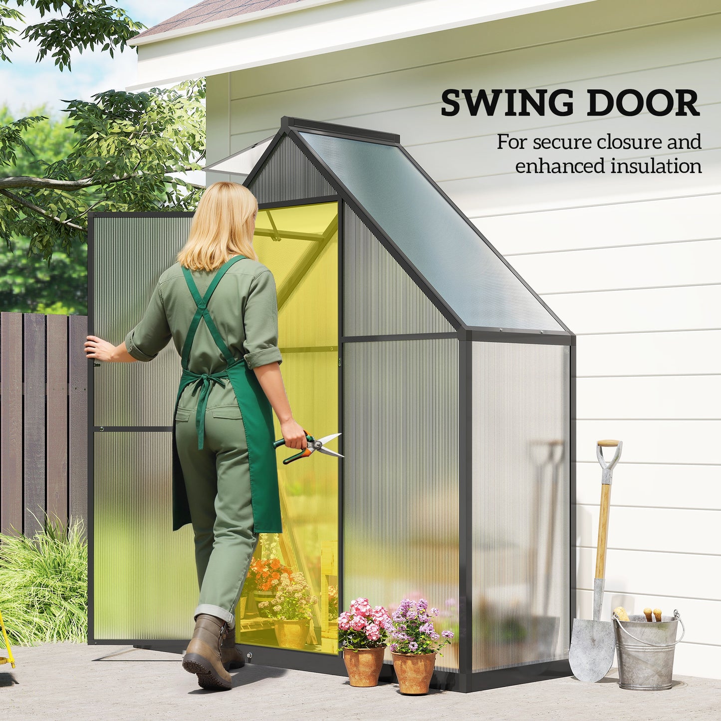 Polycarbonate Greenhouse with Swing Door and Adjustable Window, Walk-in Greenhouse, 5.5 x 2ft, Black