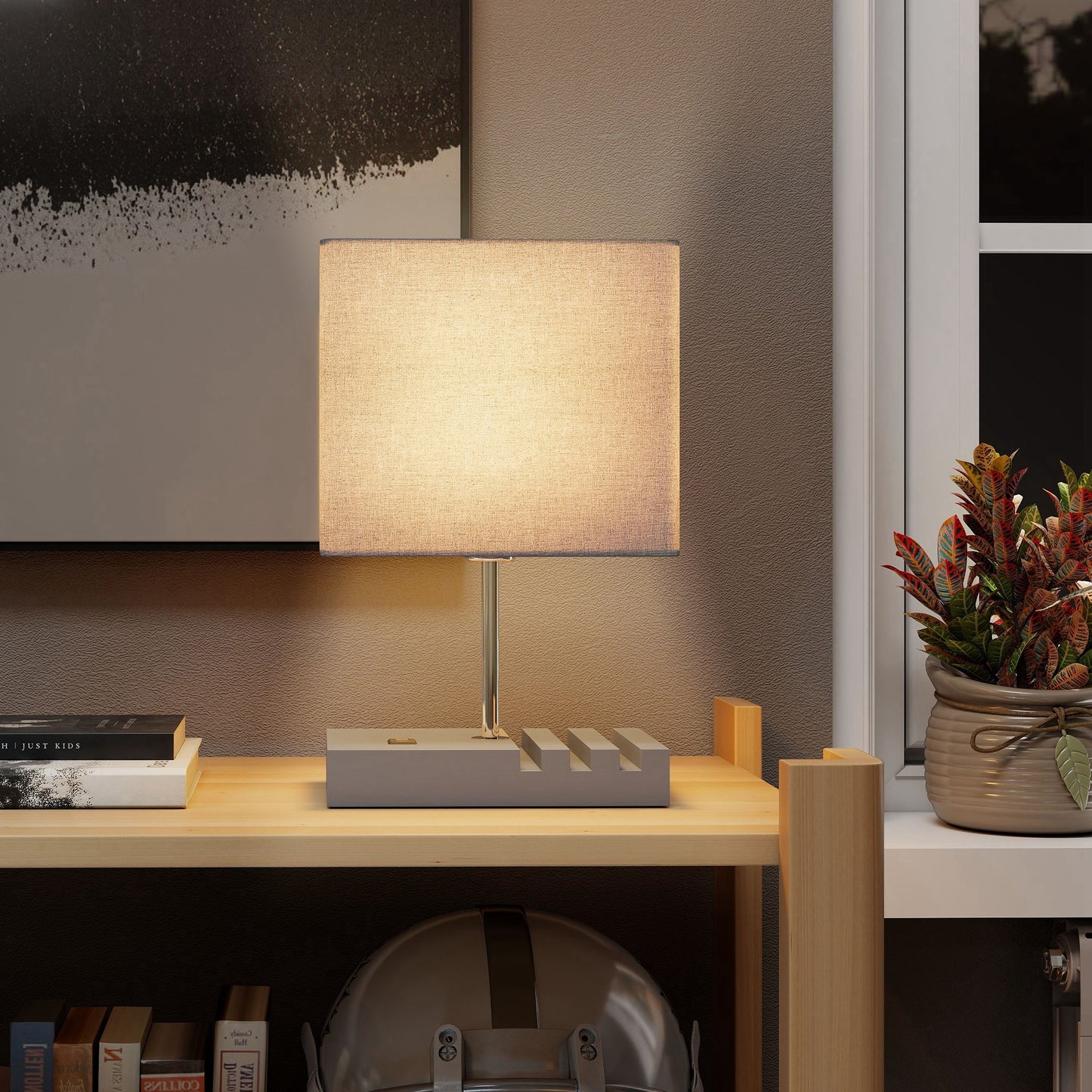 Bedside Lamp with USB A+C Charging Ports and 3 Phone Stands