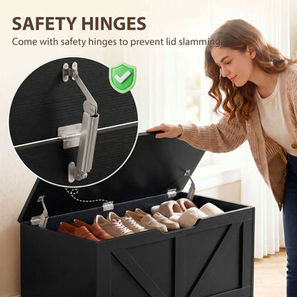 127L Home Storage Box, with Safety Hinges - Black Wood-Effect