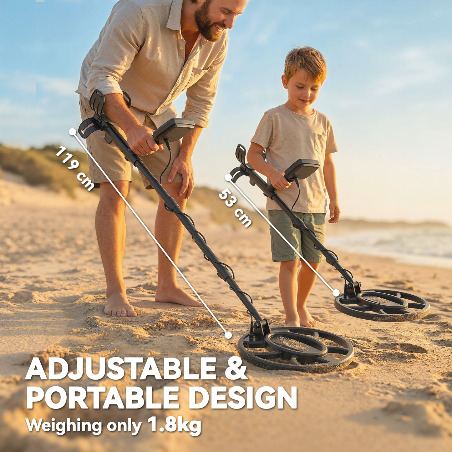 Metal Detector for Adults, IP68 Waterproof Search Coil with LCD Display, 5 Modes Gold Detector with Carry Bag, Shovel