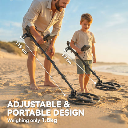 Metal Detector for Adults, IP68 Waterproof Search Coil with LCD Display, 5 Modes Gold Detector with Carry Bag, Shovel
