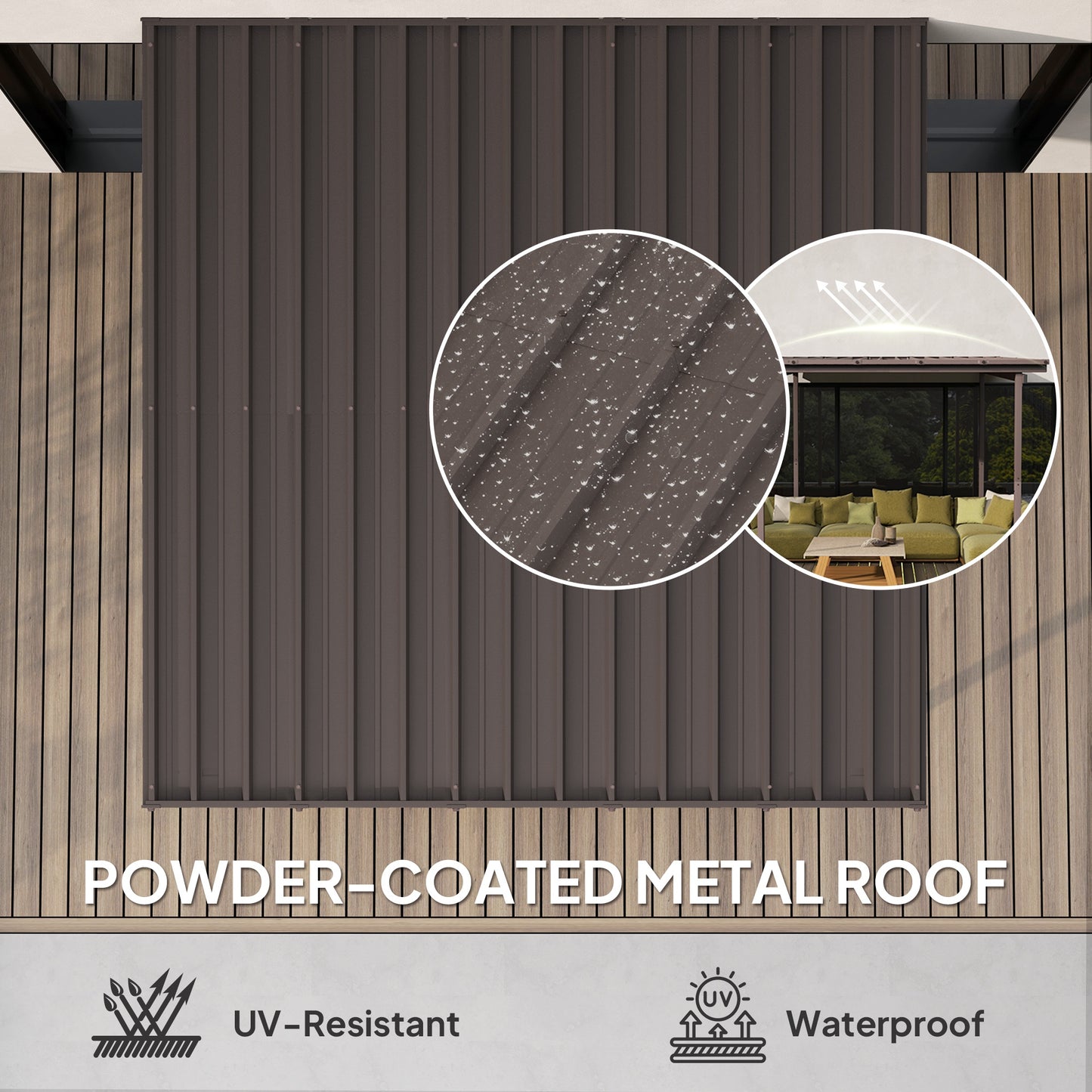 3 x 3(m) Garden Pergola with Waterproof Metal Roof, Lean to Pergola Hardtop Gazebo, Wind-resistant Outdoor Sun Shade