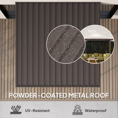 3 x 3(m) Garden Pergola with Waterproof Metal Roof, Lean to Pergola Hardtop Gazebo, Wind-resistant Outdoor Sun Shade